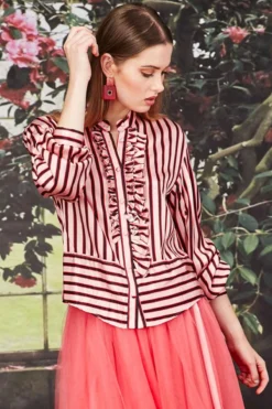 Trelise Cooper Ruffle & Stripe Shirt In Pink