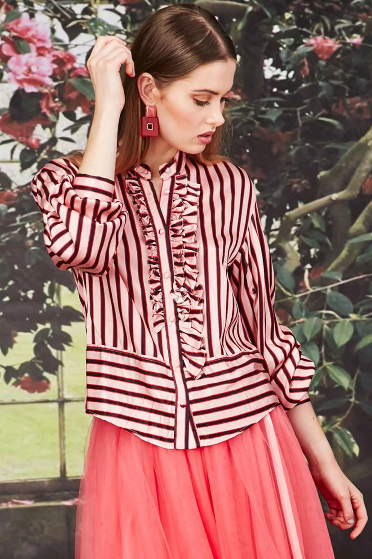 Trelise Cooper Ruffle & Stripe Shirt In Pink 3 Trelise Cooper Ruffle & Stripe Shirt In Pink