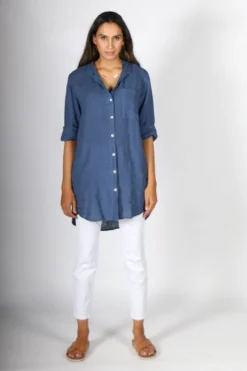Talia Benson Mandarin Shirt In Blue