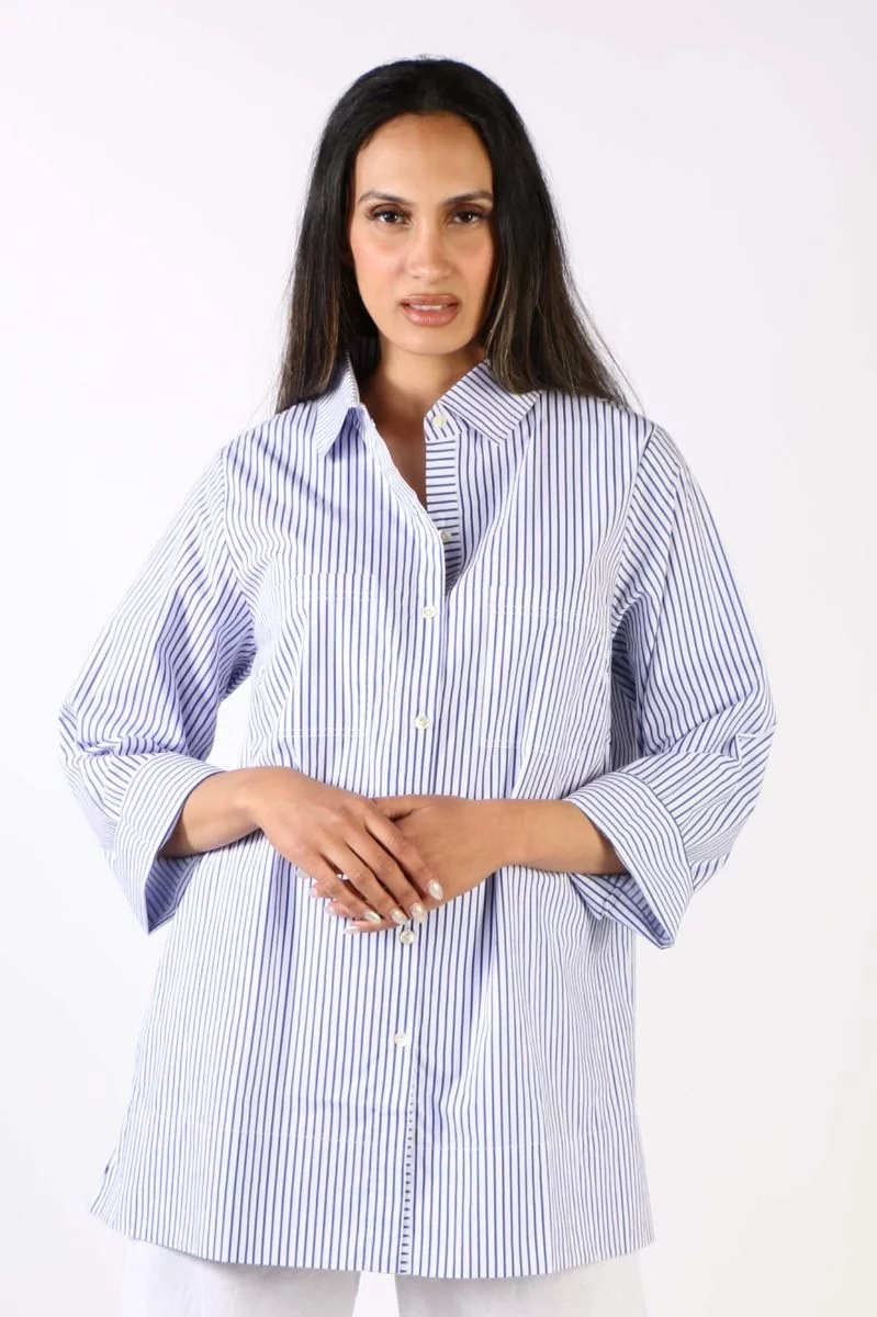 Bagruu Harvey Shirt In Classic Stripe In Blue 3 Bagruu Harvey Shirt In Classic Stripe In Blue