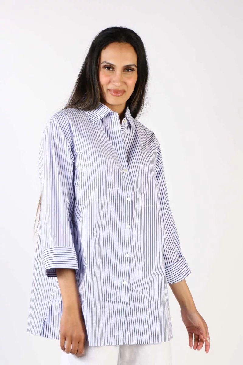 Bagruu Harvey Shirt In Classic Stripe In Blue 4 Bagruu Harvey Shirt In Classic Stripe In Blue - Image 2