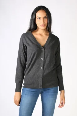 Bridge & Lord V Neck Cardigan In Charcoal -MOS Clothing Shop bl3608 cardigan charcoal 1