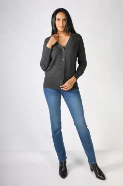 Bridge & Lord V Neck Cardigan In Charcoal -MOS Clothing Shop bl3608 cardigan charcoal 8