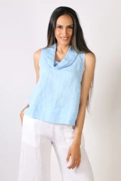 Blueberry Cowl Neck Top In Sky