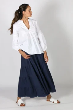 Talia Benson Nehru Top In White