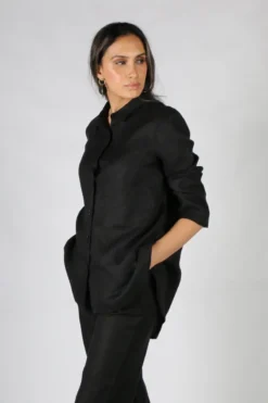 Etici Linen Tunic Shirt In Black