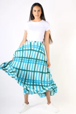 Anupamaa Plaid Check Skirt In Teal