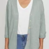 Linen V Neck Cardi By Jump In Sage -MOS Clothing Shop jump 50611009 cardigan sage 1