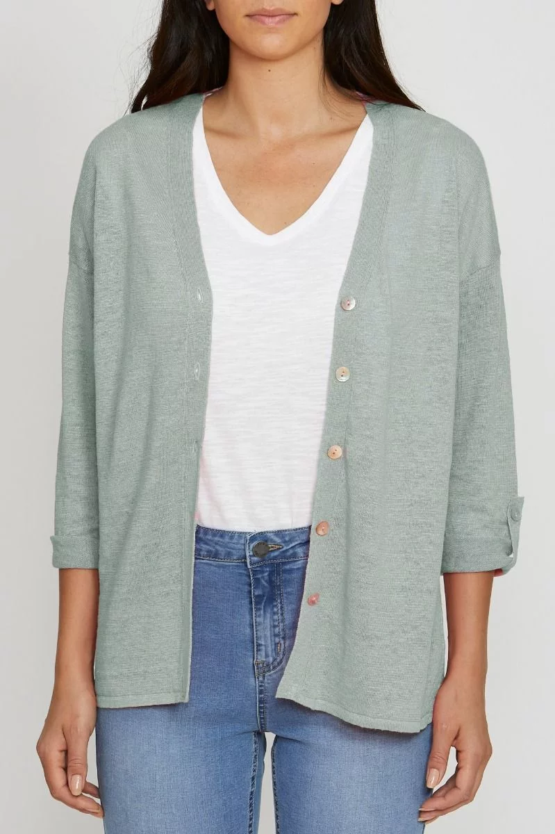 Linen V Neck Cardi By Jump In Sage 3 Linen V Neck Cardi By Jump In Sage