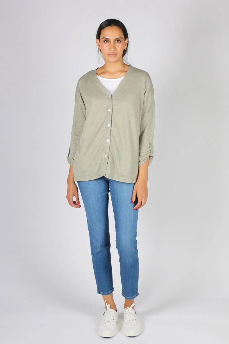 Linen V Neck Cardi By Jump In Sage 7 Linen V Neck Cardi By Jump In Sage - Image 5