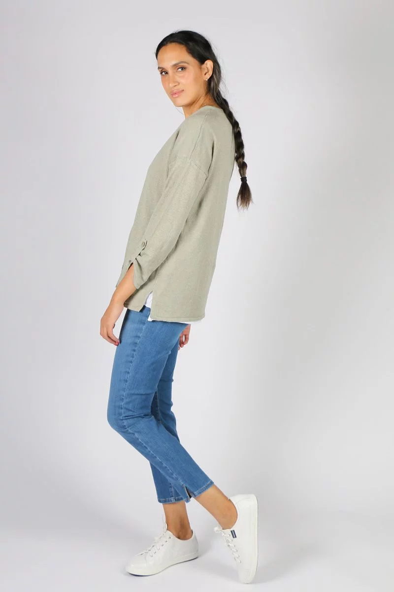 Linen V Neck Cardi By Jump In Sage 5 Linen V Neck Cardi By Jump In Sage - Image 3