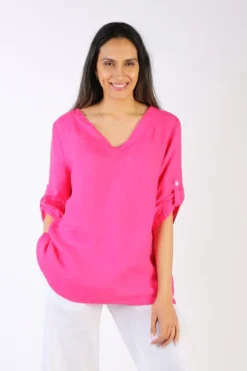 MOS Clothing Shop 24 Luca Vanucci Easy V Neck Top In Fuchsia