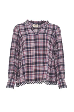 Madly Sweetly Dutton Shirt In Navy -MOS Clothing Shop ms979 dutton blouse navy plaid fr 768x1152 1