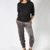 NYDJ Velour Jogger In Dove 2 NYDJ Velour Jogger In Dove -MOS Clothing Shop nydj mvcp8267 sweat black 12 1