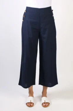 Threadz Gold Button Pant In Navy