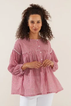 Yarra Trail Fine Check Shirt In Cardinal Red